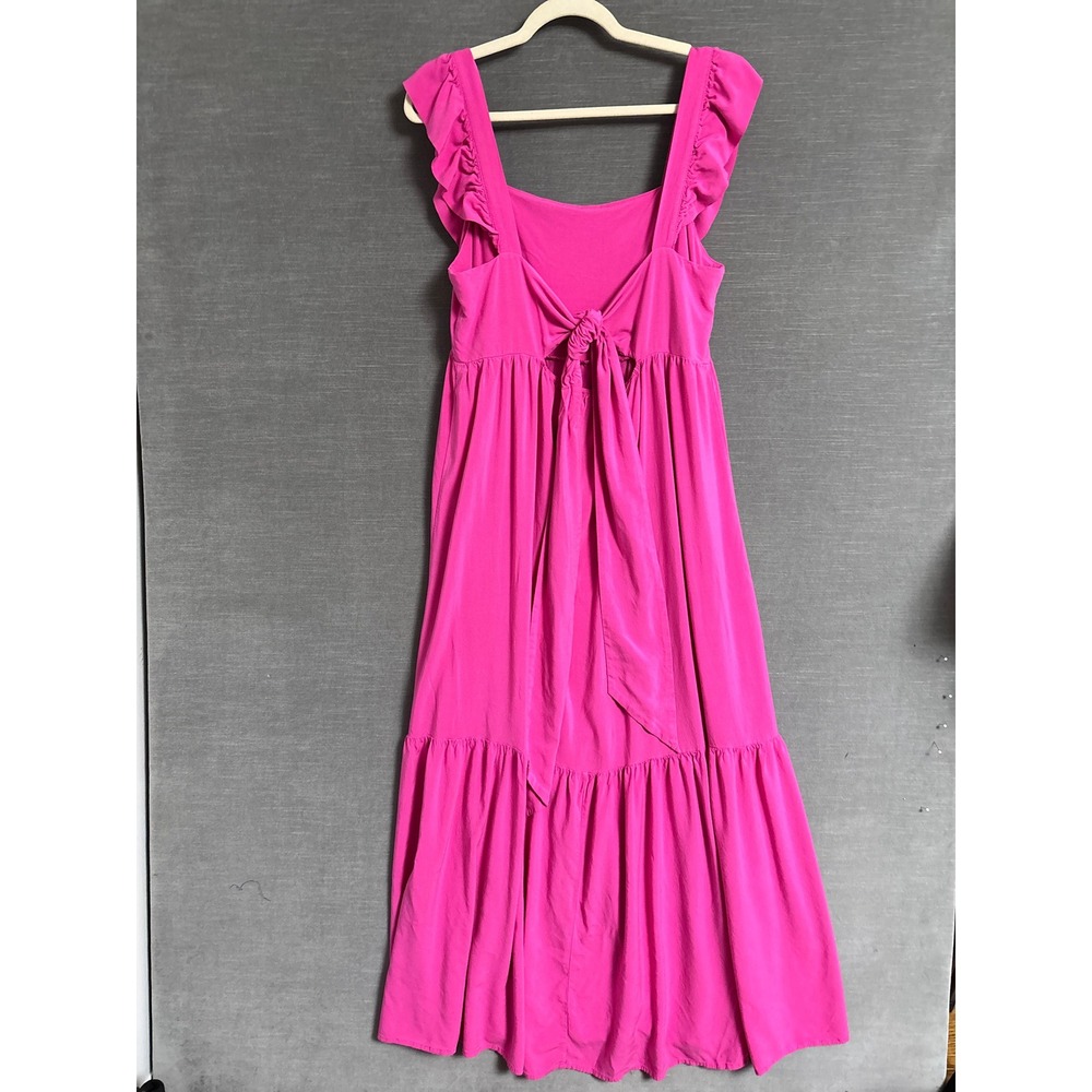 ELOQUII Dress 16 Pink Maxi Ruffle Keyhole Back Tiered Sleeveless Summer Resort - Picture 2 of 12